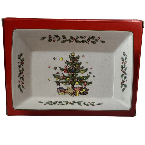 Nikko Rectangular Tray 8 3/4" Christmas Tree Holiday Japan Table Wear Decor Xmas - Picture 2 of 12